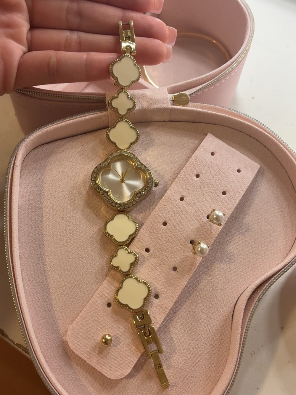 Gold and Cream Clover-Link Women's Bracelet Watch